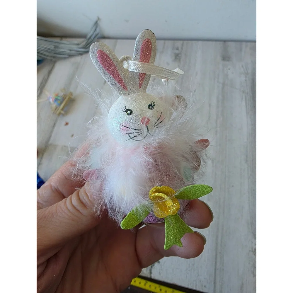 Vintage Pier 1 Easter glitter bunny metal ornament rabbit spring flower decor